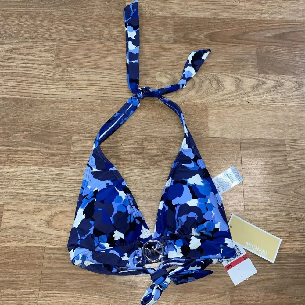 Michael Kors Women's Blue Logo Halter Bikini Top Size XS $98